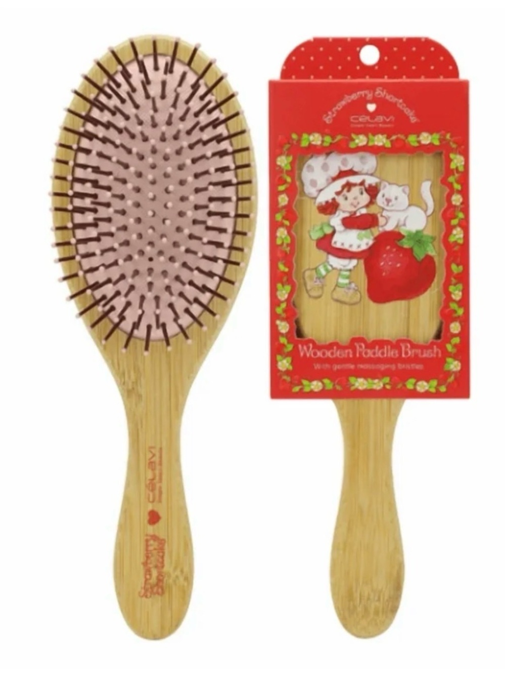 Strawberry Shortcake Celavi Red Wooden  Bamboo Paddle Brush for Kids